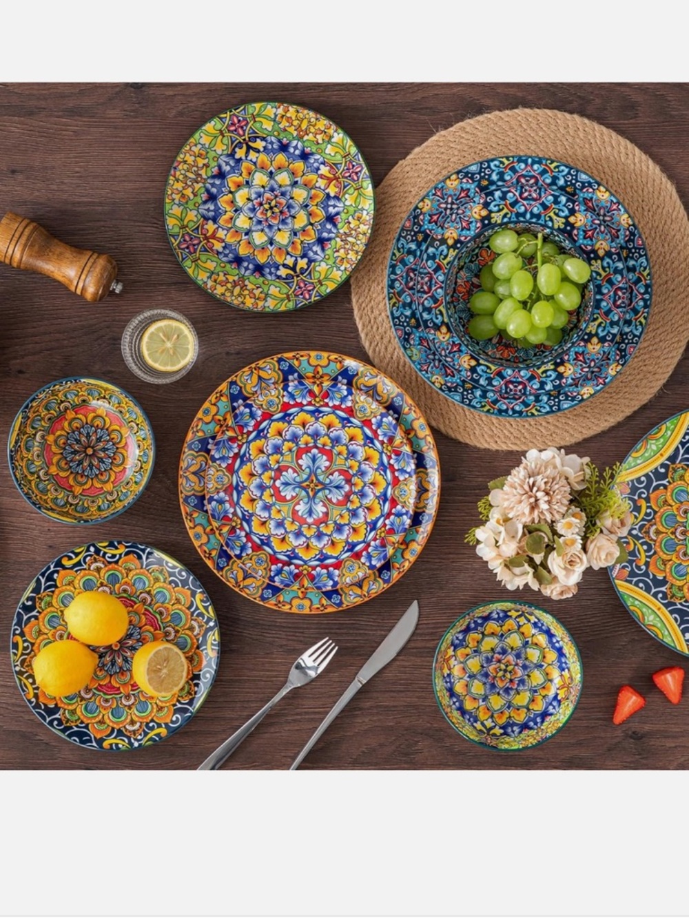 12 Pieces Dinnerware Sets, Service for 4 (12 Pcs), Bohemian Style - Picture 5 of 9
